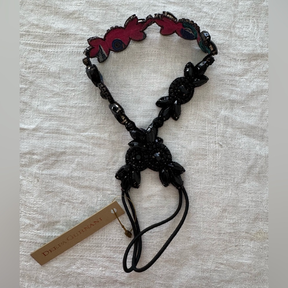 Deepa Gurnani Black Crystal Handmade Headband NWT $80 Retail